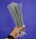 Retro black and white checkered 9” reusable straw - individually packaged