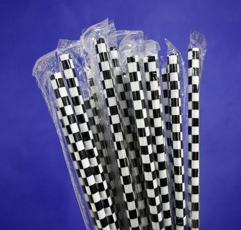 Retro black and white checkered 9” reusable straw - individually packaged