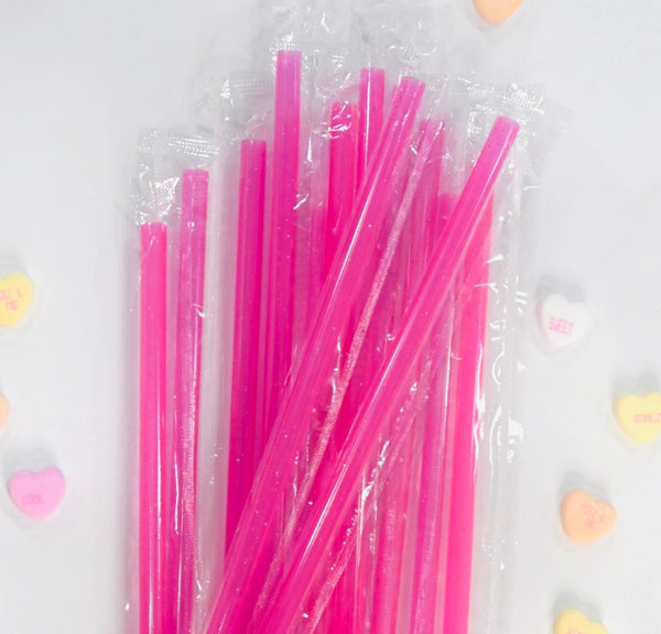 Pink glitter 9” reusable straw - individually packaged