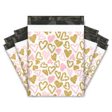 Pink and gold hearts 10x13 premium poly mailer - set of 10