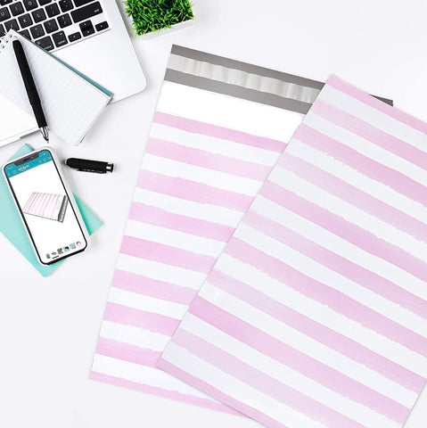 Pink Watercolor Stripe 10x13” Premium Poly Mailer - set of 10