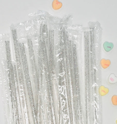 Clear glitter 9” reusable straw - individually packaged