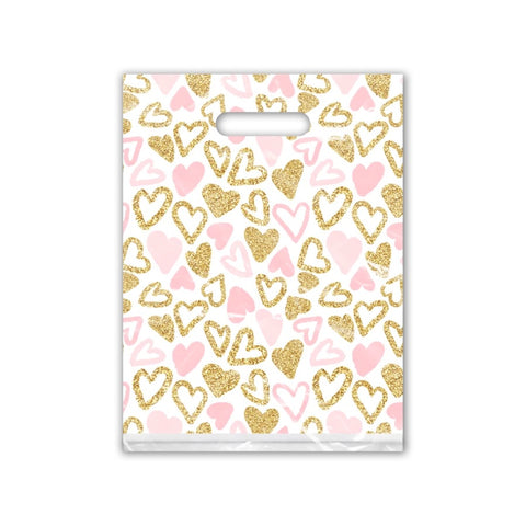 Pink & gold heart 9x12 merchandise bag