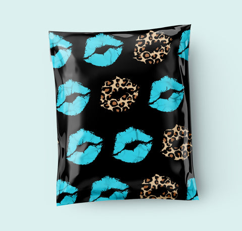 Leopard turquoise lips 10x13 premium poly mailers