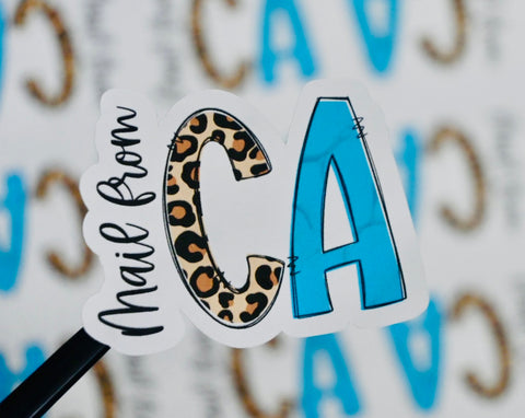 Leopard and turquoise mail from state stickers - stickers per sheet Varies