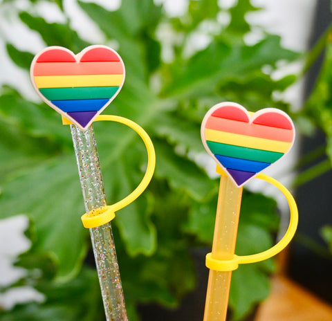 Rainbow heart straw topper