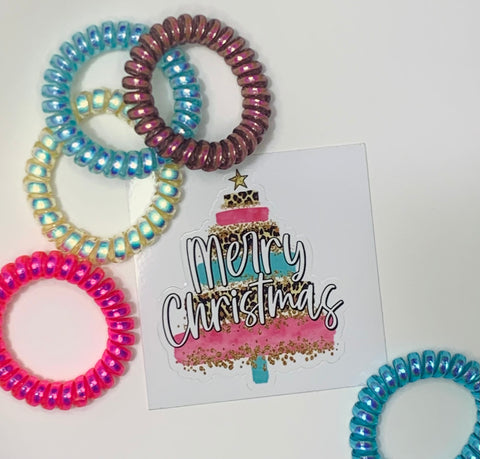 Merry Christmas hair coil and 3” vinyl sticker bundle
