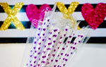 Valentine’s Day purple heart 9” straw - individually packaged