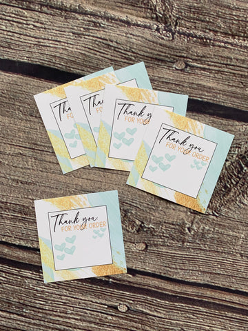 3” Teal & Gold Stroke Thank You Cards - set of 20